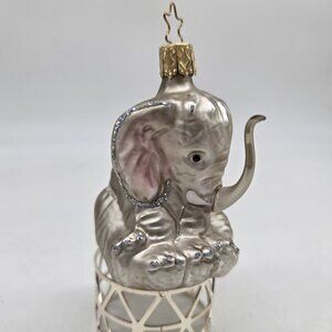 Inge Glass Elephant Ornament With Glitter Accents West Germany 3.5"
